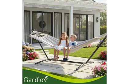 Zahradní houpací síť 200 × 150 cm + železný stojan do 250 kg