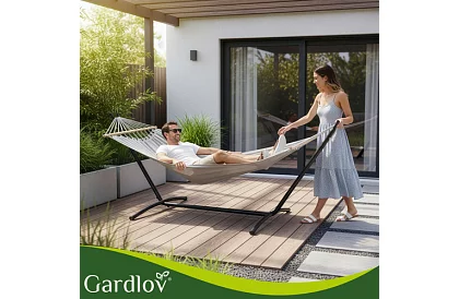 Zahradní houpací síť 200 × 150 cm + železný stojan do 250 kg