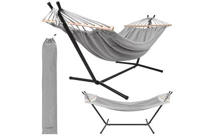 Zahradní houpací síť 200 × 150 cm + železný stojan do 250 kg