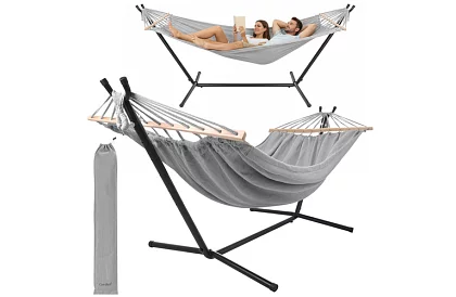 Zahradní houpací síť 200 × 150 cm + železný stojan do 250 kg