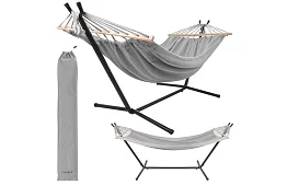 Zahradní houpací síť 200 × 150 cm + železný stojan do 250 kg