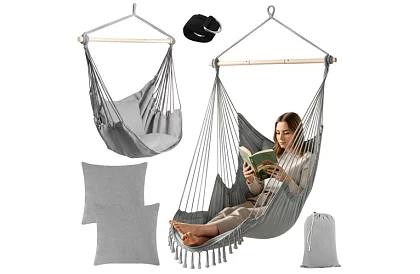 Zahradní závěsné křeslo BOHO 2 v 1 - šedé