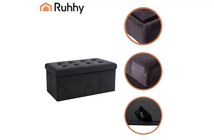 Sametový skládací úložný taburet 76 × 38 × 38 cm – šedý