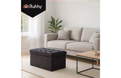 Sametový skládací úložný taburet 76 × 38 × 38 cm – šedý