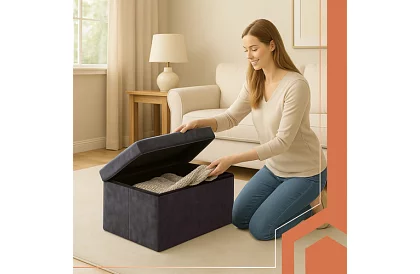 Sametový skládací úložný taburet 76 × 38 × 38 cm – šedý