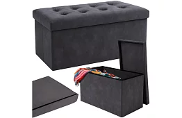Sametový skládací úložný taburet 76 × 38 × 38 cm – šedý