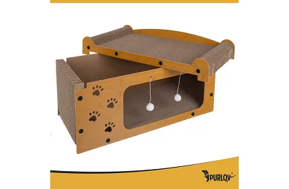 Škrabadlo a bouda pro kočky 3 v 1 – 29 × 55 × 29 cm