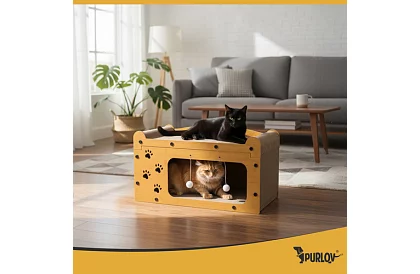 Škrabadlo a bouda pro kočky 3 v 1 – 29 × 55 × 29 cm