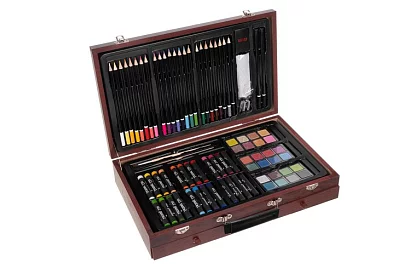 Sada na kreslení v dřevěném kufru - 148 dílů