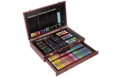Sada na kreslení v dřevěném kufru - 148 dílů