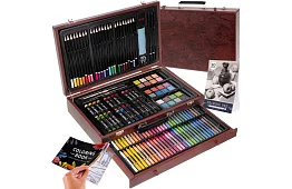Sada na kreslení v dřevěném kufru - 148 dílů