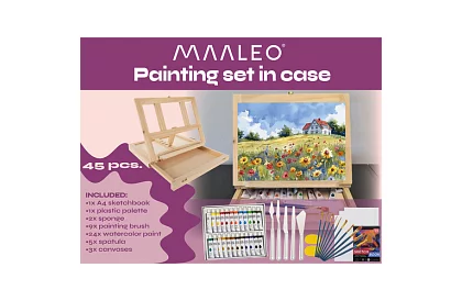 Umělecká malířská sada 45 kusů v dřevěném pouzdru se stojanem