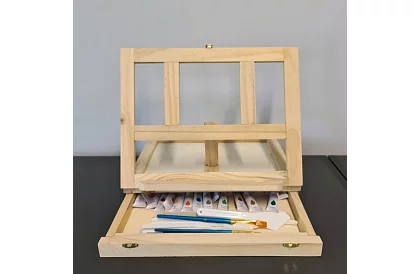 Umělecká malířská sada 45 kusů v dřevěném pouzdru se stojanem