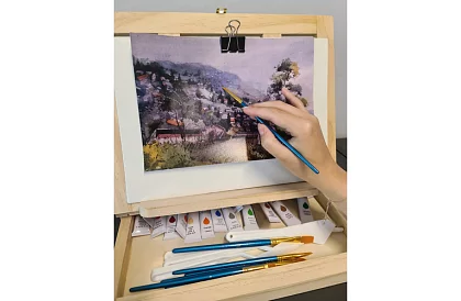 Umělecká malířská sada 45 kusů v dřevěném pouzdru se stojanem