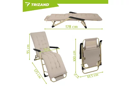 Skládací zahradní lehátko 3 v1 s polštářem - béžové