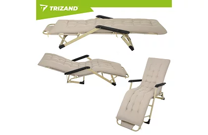 Skládací zahradní lehátko 3 v1 s polštářem - béžové