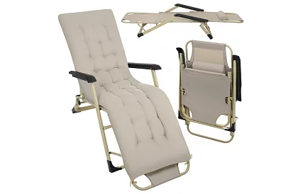 Skládací zahradní lehátko 3 v1 s polštářem - béžové