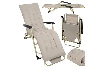 Skládací zahradní lehátko 3 v1 s polštářem - béžové