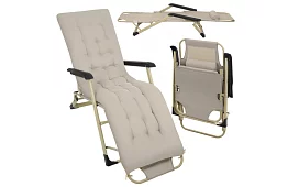 Skládací zahradní lehátko 3 v1 s polštářem - béžové