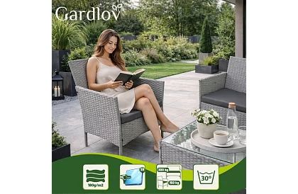 Zahradní sada nábytku – stůl, pohovka, 2 židle – šedá