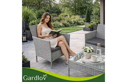 Zahradní sada nábytku – stůl, pohovka, 2 židle – šedá