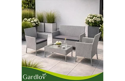 Zahradní sada nábytku – stůl, pohovka, 2 židle – šedá