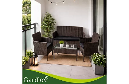 Zahradní sada nábytku – stůl, pohovka, 2 židle – hnědá