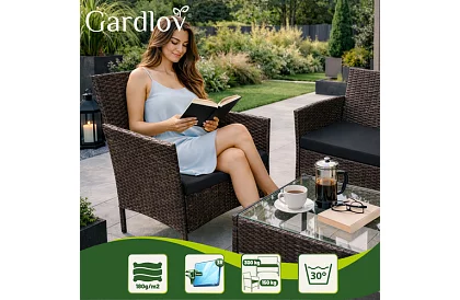 Zahradní sada nábytku – stůl, pohovka, 2 židle – hnědá