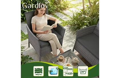 Zahradní sada nábytku – stůl, pohovka, 2 židle – tmavě šedá