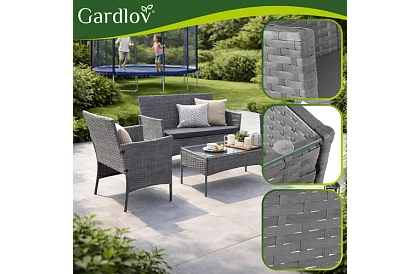 Zahradní sada nábytku – stůl, pohovka, 2 židle – tmavě šedá