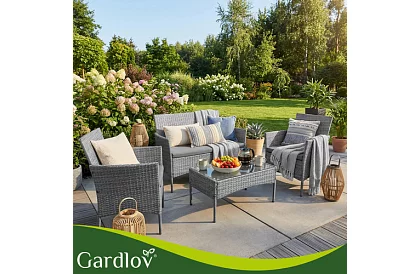 Zahradní sada nábytku – stůl, pohovka, 2 židle – tmavě šedá