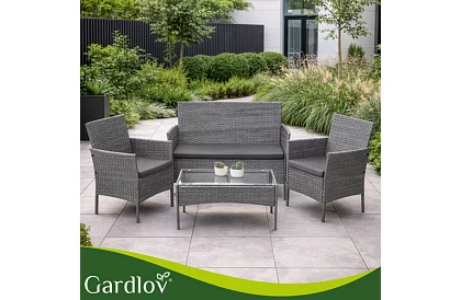 Zahradní sada nábytku – stůl, pohovka, 2 židle – tmavě šedá