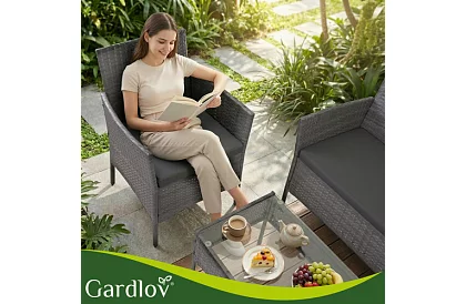 Zahradní sada nábytku – stůl, pohovka, 2 židle – tmavě šedá