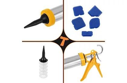 Vytlačovací pistole na tmel 600 ml + 5 trysek + 5 špachtlí