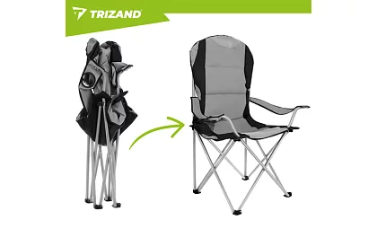 Skládací rybářské křeslo s područkami - šedočerné