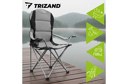 Skládací rybářské křeslo s područkami - šedočerné