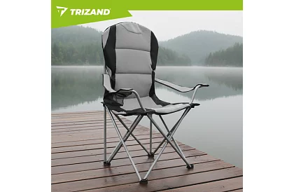 Skládací rybářské křeslo s područkami - šedočerné