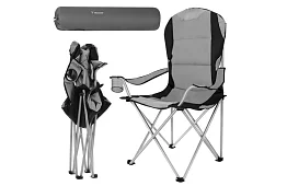 Skládací rybářské křeslo s područkami - šedočerné