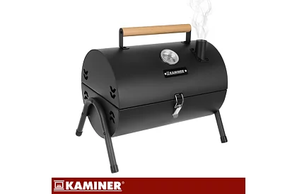 Kempingový gril na dřevěné uhlí – 2 rošty, teploměr