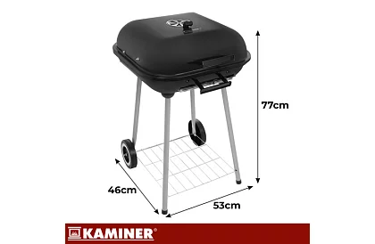 Zahradní gril na dřevěné uhlí 53 x 77 x 46cm – přenosný na kolečkách
