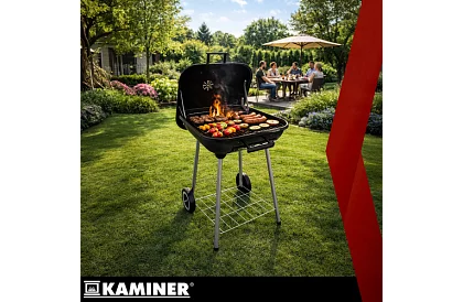 Zahradní gril na dřevěné uhlí 53 x 77 x 46cm – přenosný na kolečkách