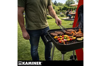 Zahradní gril na dřevěné uhlí 53 x 77 x 46cm – přenosný na kolečkách