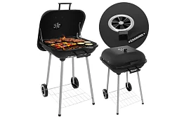 Zahradní gril na dřevěné uhlí 53 x 77 x 46cm – přenosný na kolečkách