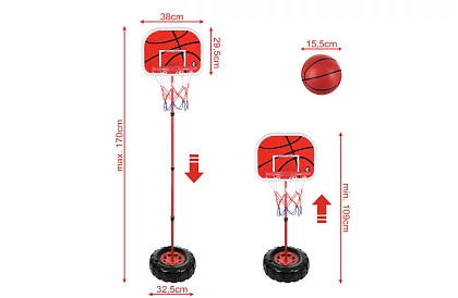 Dětský nastavitelný basketbalový koš s deskou + míč
