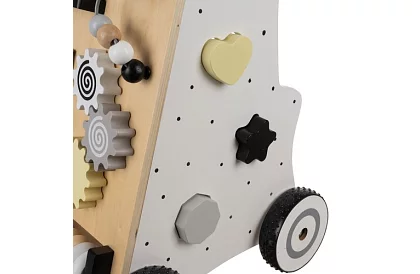 Dřevěné chodítko pro děti s manipulační deskou Montessori