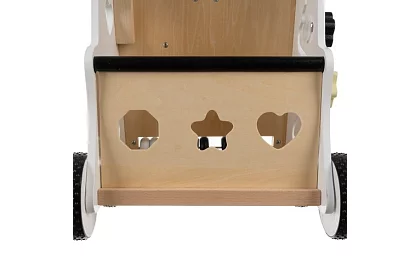 Dřevěné chodítko pro děti s manipulační deskou Montessori