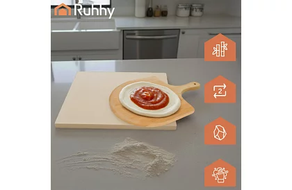 Pečící kordieritový kámen na pizzu s bambusovou lopatkou