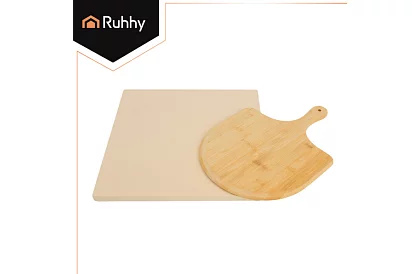 Pečící kordieritový kámen na pizzu s bambusovou lopatkou