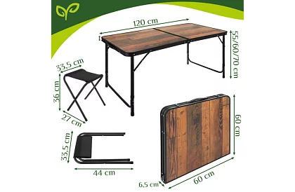 Skládací kempingový stůl 120 × 60 cm + 4 židle