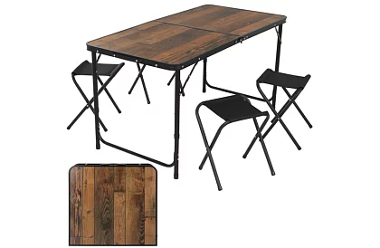 Skládací kempingový stůl 120 × 60 cm + 4 židle